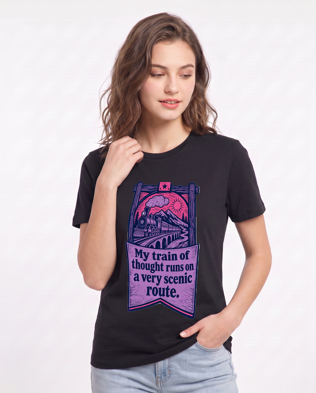 Graphic Women's Black T-Shirt - My train of thought runs on a very product image 3