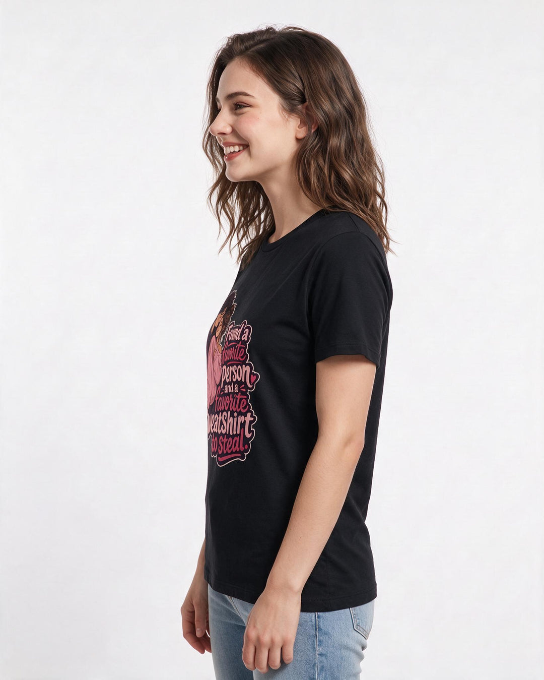 Couples Black T-Shirt for Women – Everyday Expression Graphic Tee product image 2