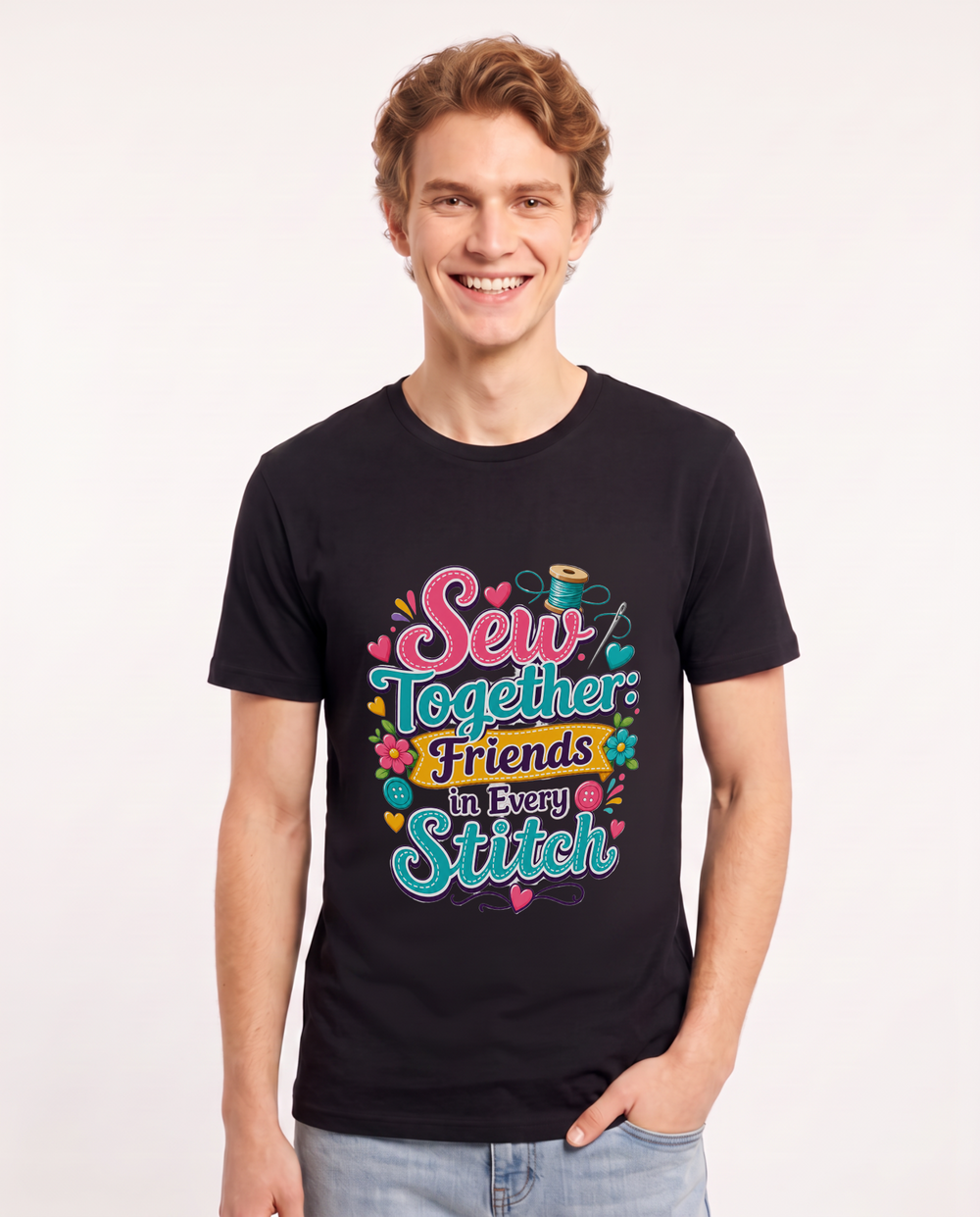 Sew Together: Friends in Every Stitch Men's Black T-Shirt product image 2