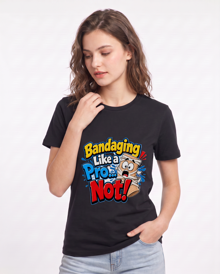 Bandaging Like a Pro... Not! Women's Black T-Shirt product image 1