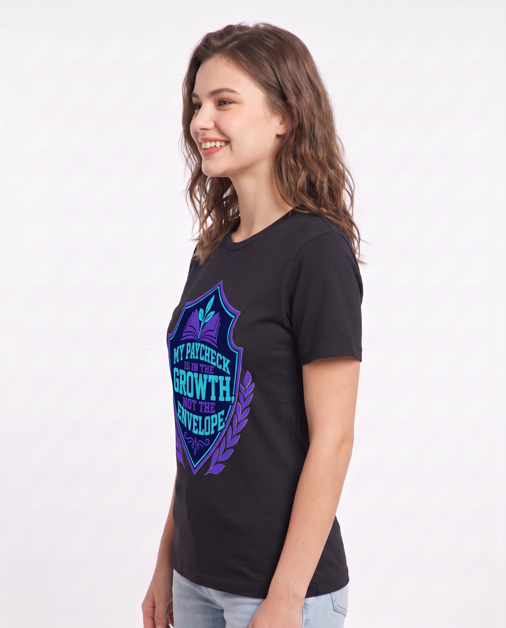 Teacher Gift Women's Black T-Shirt - My paycheck is in the growth, not product image 2