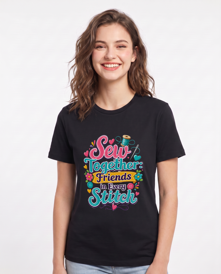 Sew Together: Friends in Every Stitch Women's Black T-Shirt product image 2