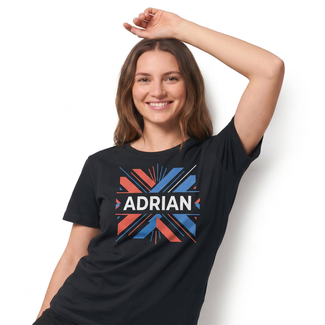 Bold Uppercase Name With Abstract Geometry Black T-Shirt product photo 3