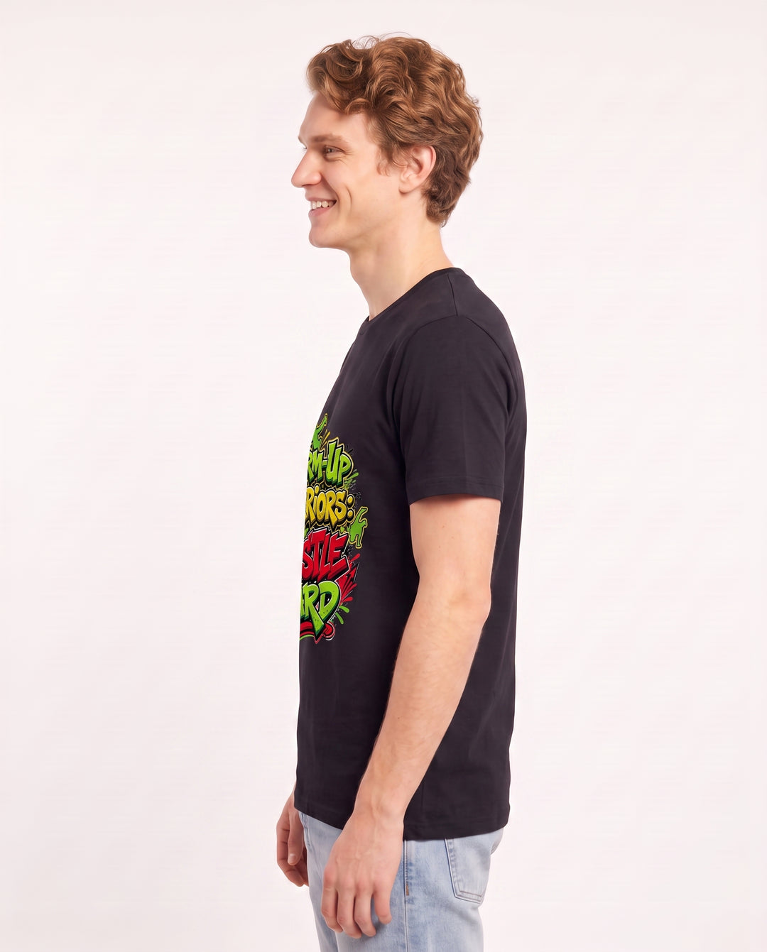 Warm-Up Warriors: Hustle Hard Men's Black T-Shirt product image 3