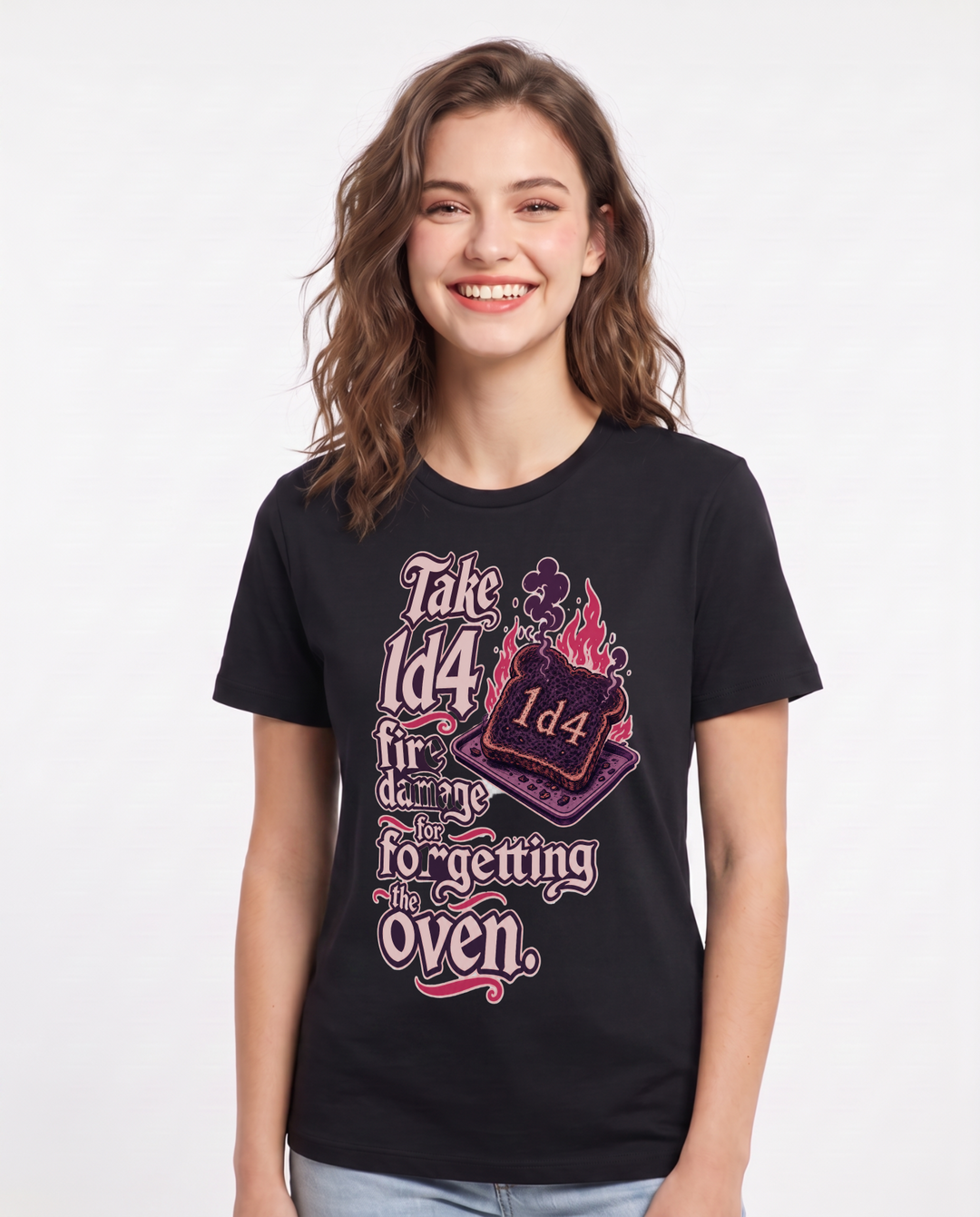 Gaming Women's Black T-Shirt – Take 1d4 fire damage for forgetting the oven. product image 1