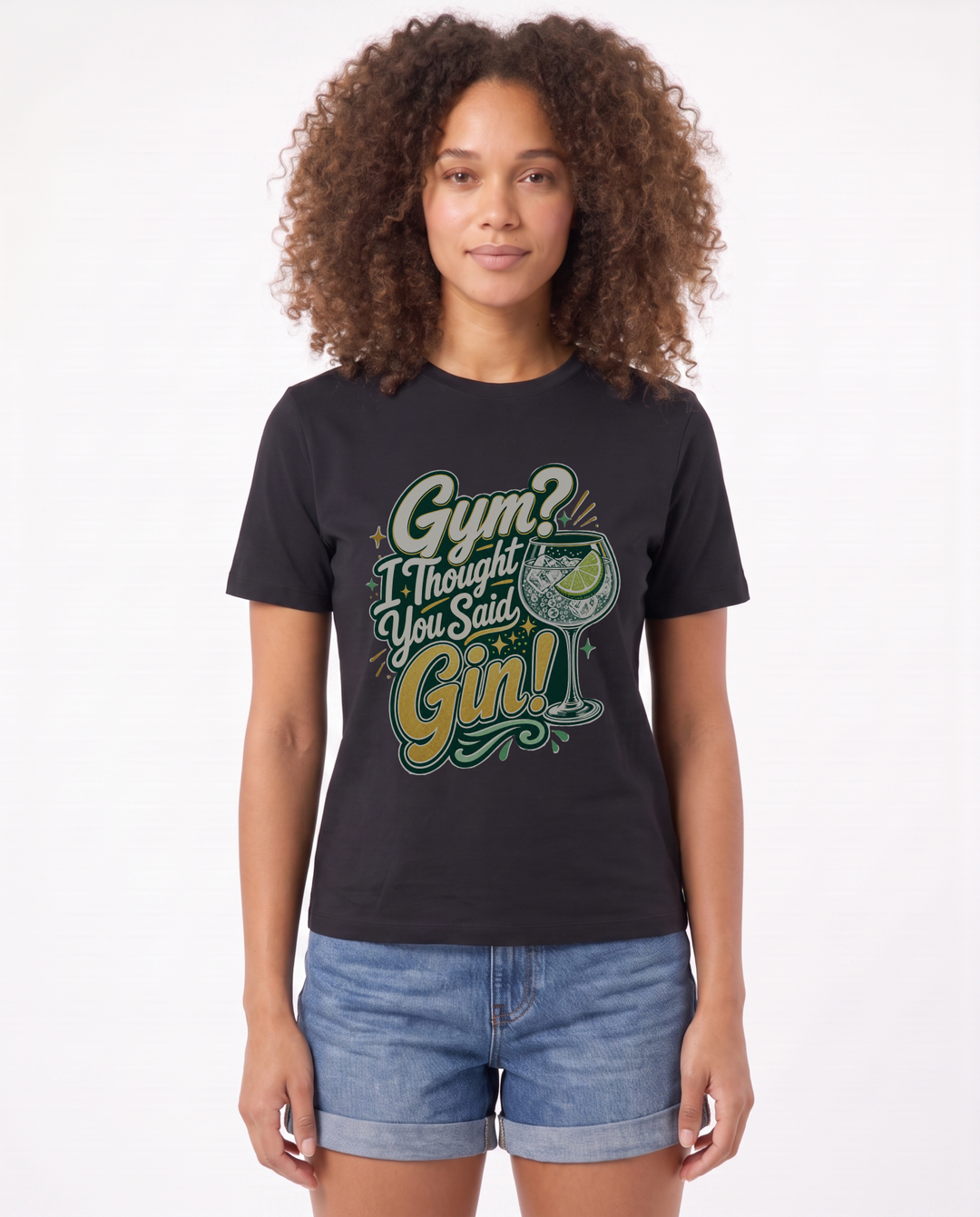 Gym? I Thought You Said Gin! Black T-Shirt mockup 1