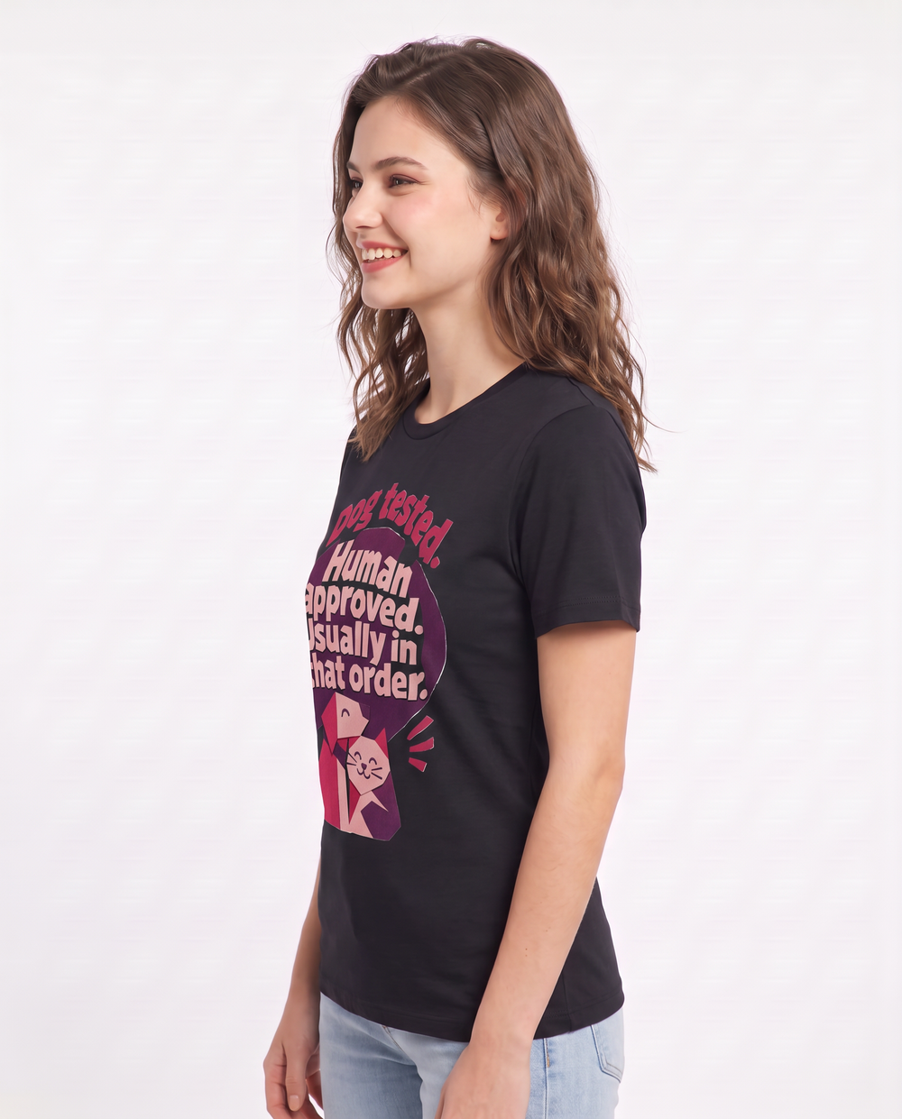 Graphic Women's Black T-Shirt - Dog tested. Human approved. Usually in product image 2