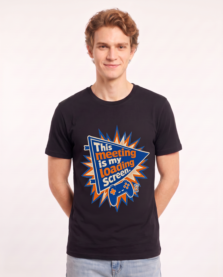 Gaming Men's Black T-Shirt - This meeting is my loading screen. product image 3