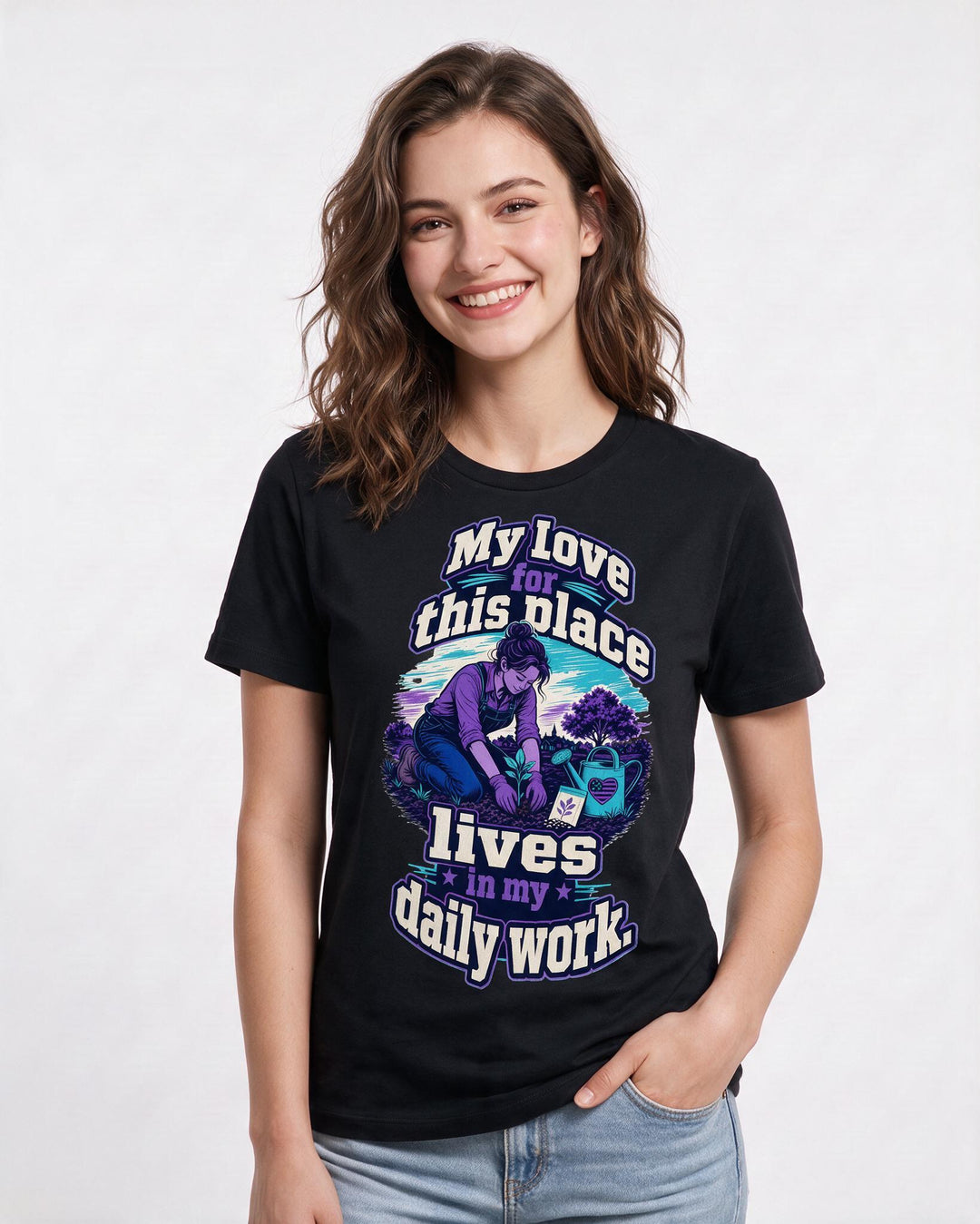 Patriotic Women's Black T-Shirt – My love for this place lives in my daily work. product image 3
