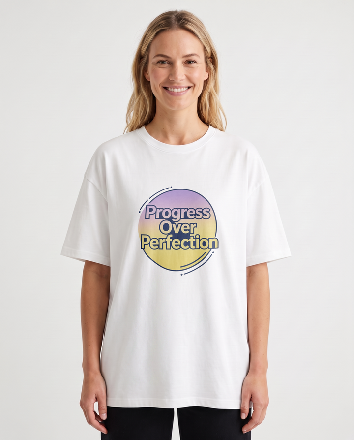 Progress Over Perfection White T-Shirt mockup 1