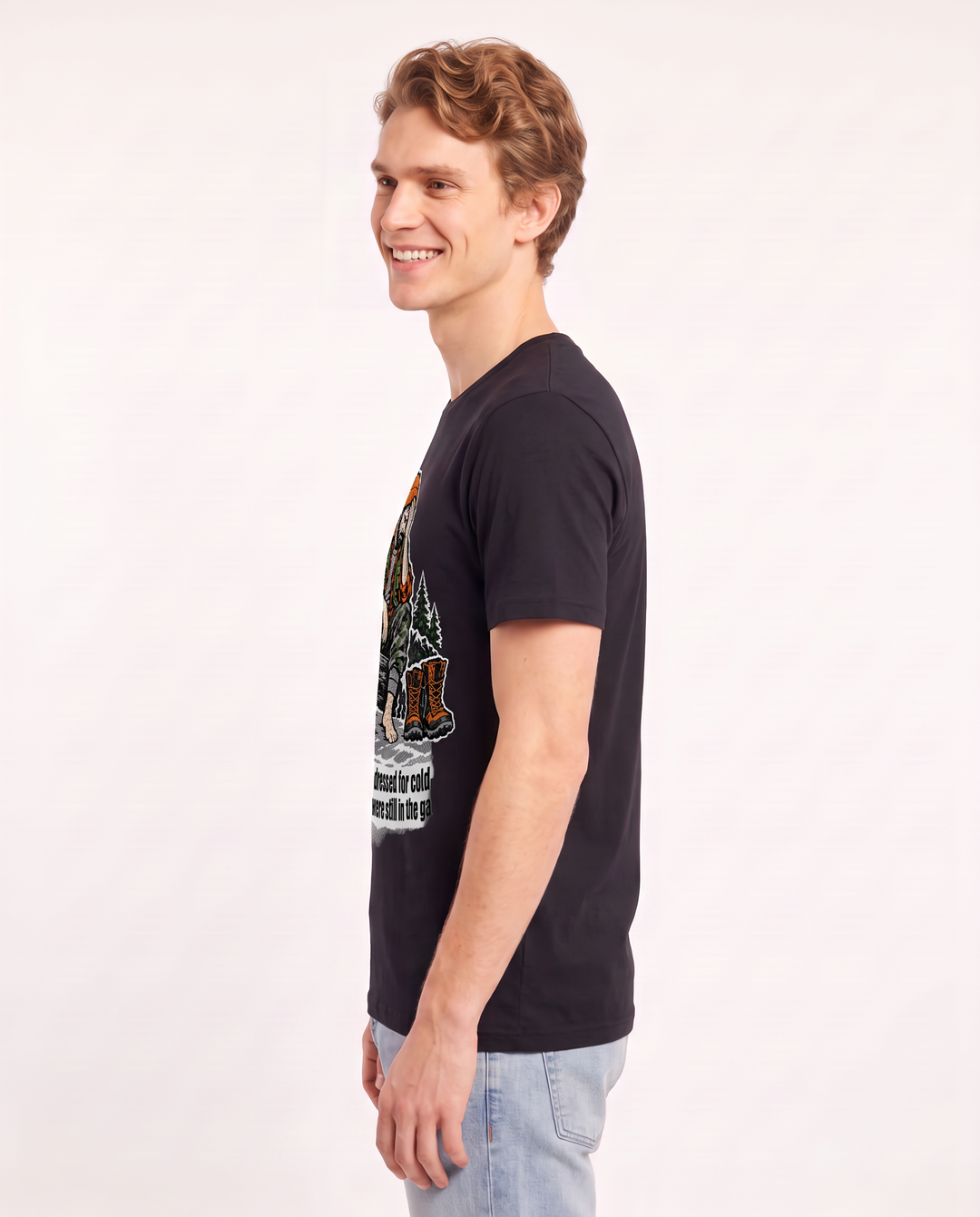 Woke at 4 AM, dressed for cold—realized my boots were still in the garage. Men's Black T-Shirt product image 3
