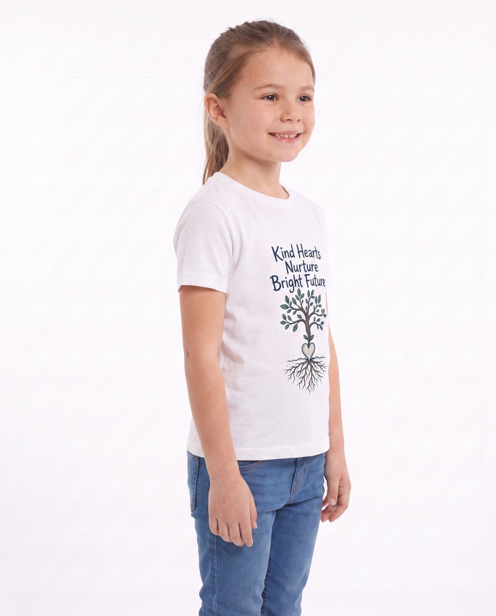 Kind Hearts Nurture Bright Futures White T-Shirt mockup 3