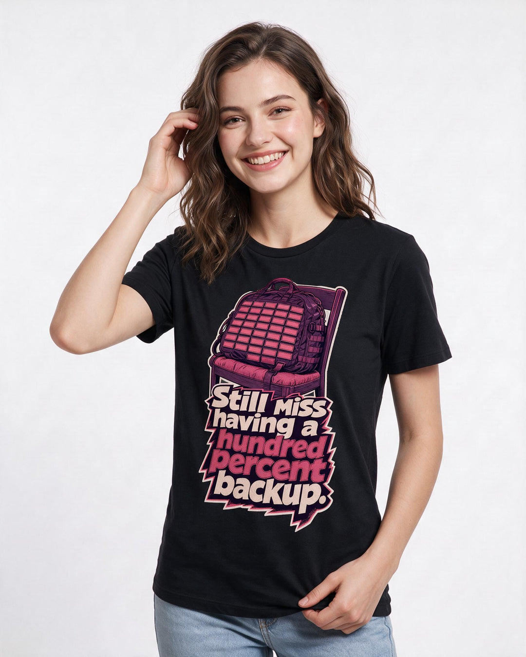Veteran Women's Black T-Shirt – Still miss having a hundred percent backup. product image 3