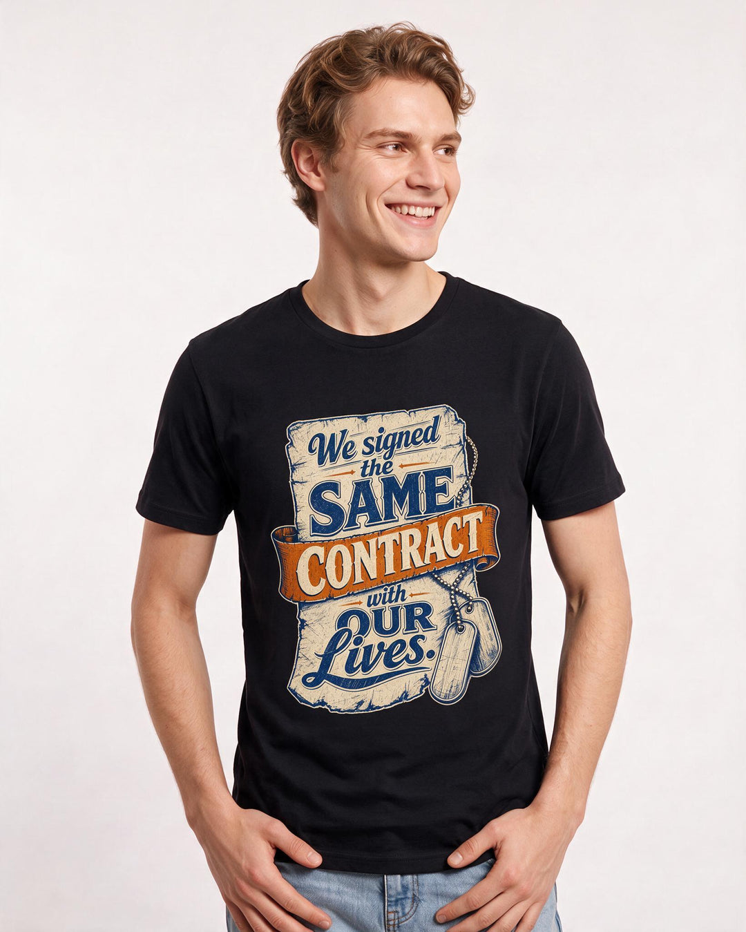 Veteran Men's Black T-Shirt – We signed the same contract with our lives. product image 3