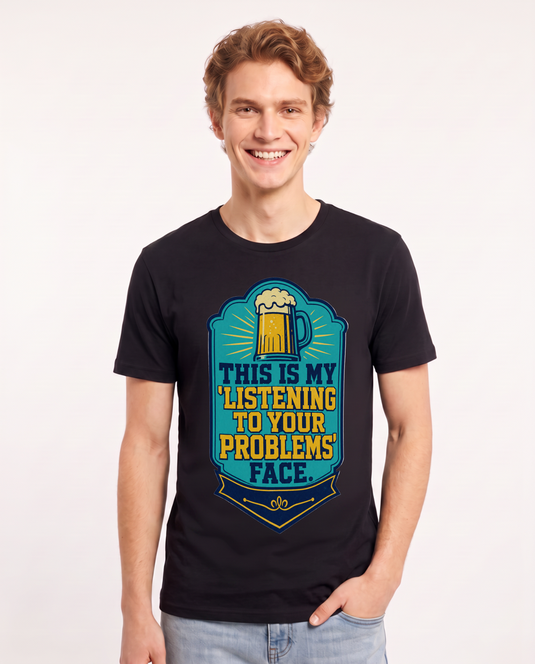 Funny Beer Men's Black T-Shirt - This is my 'listening to your product image 1
