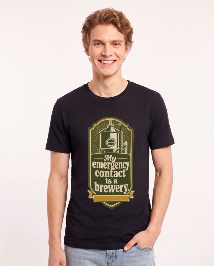 Funny Beer Men's Black T-Shirt - My emergency contact is a brewery. product image 1
