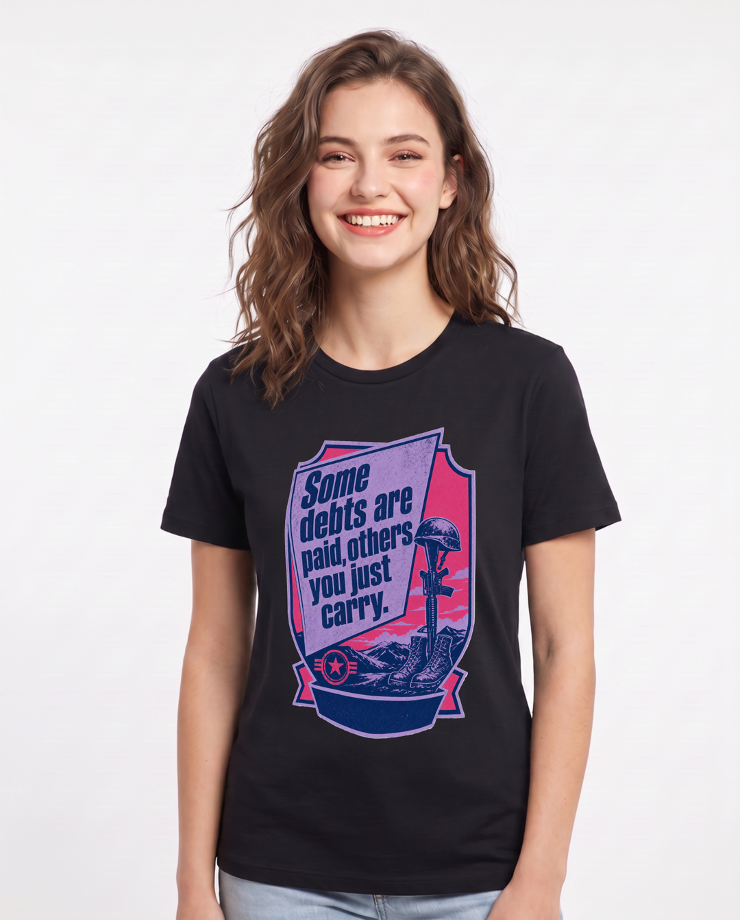 Graphic Women's Black T-Shirt - Some debts are paid, others you just product image 1