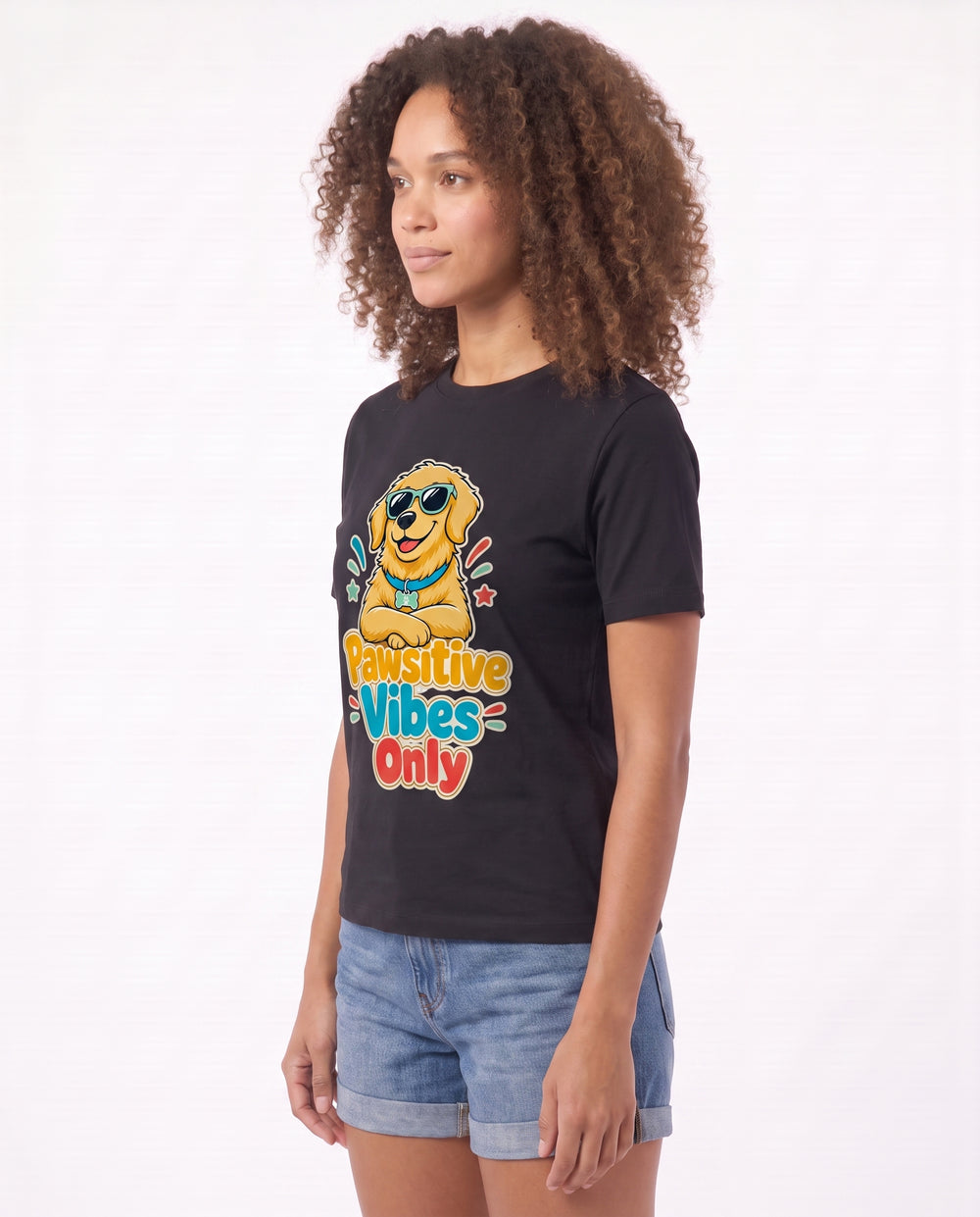 Pawsitive Vibes Only Black T-Shirt mockup 2