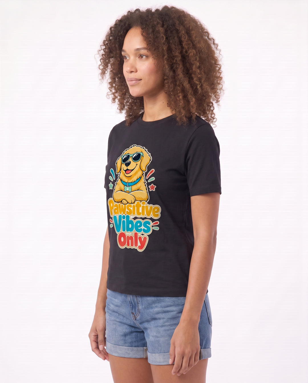 Pawsitive Vibes Only Black T-Shirt mockup 2