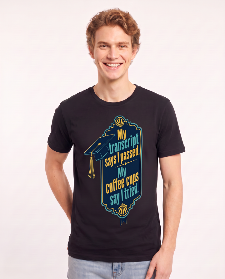 Graduation Gift Men's Black T-Shirt - My transcript says I passed. My product image 3