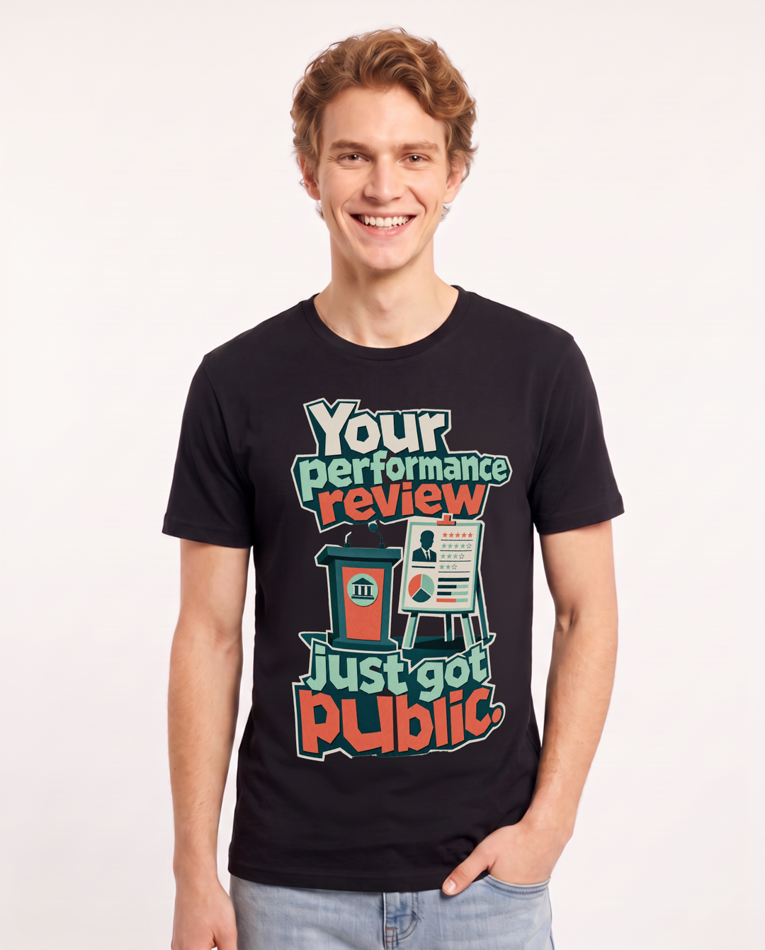 Political Statement Men's Black T-Shirt – Your performance review just got public. product image 1