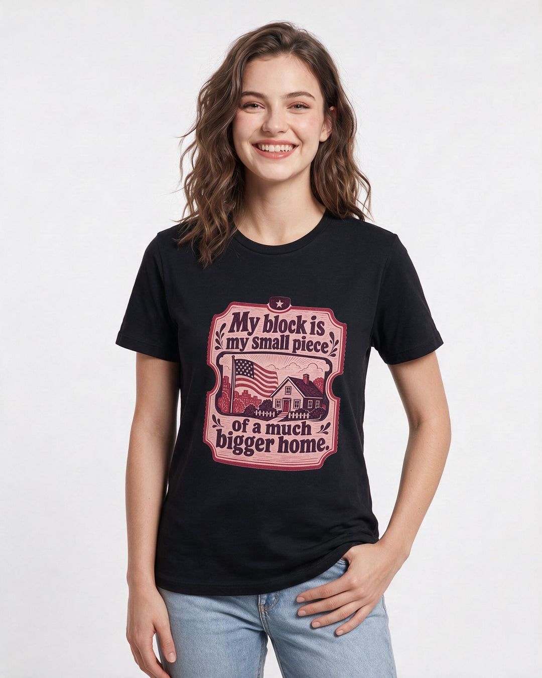 Graphic Women's Black T-Shirt - My block is my small piece of a much product image 3
