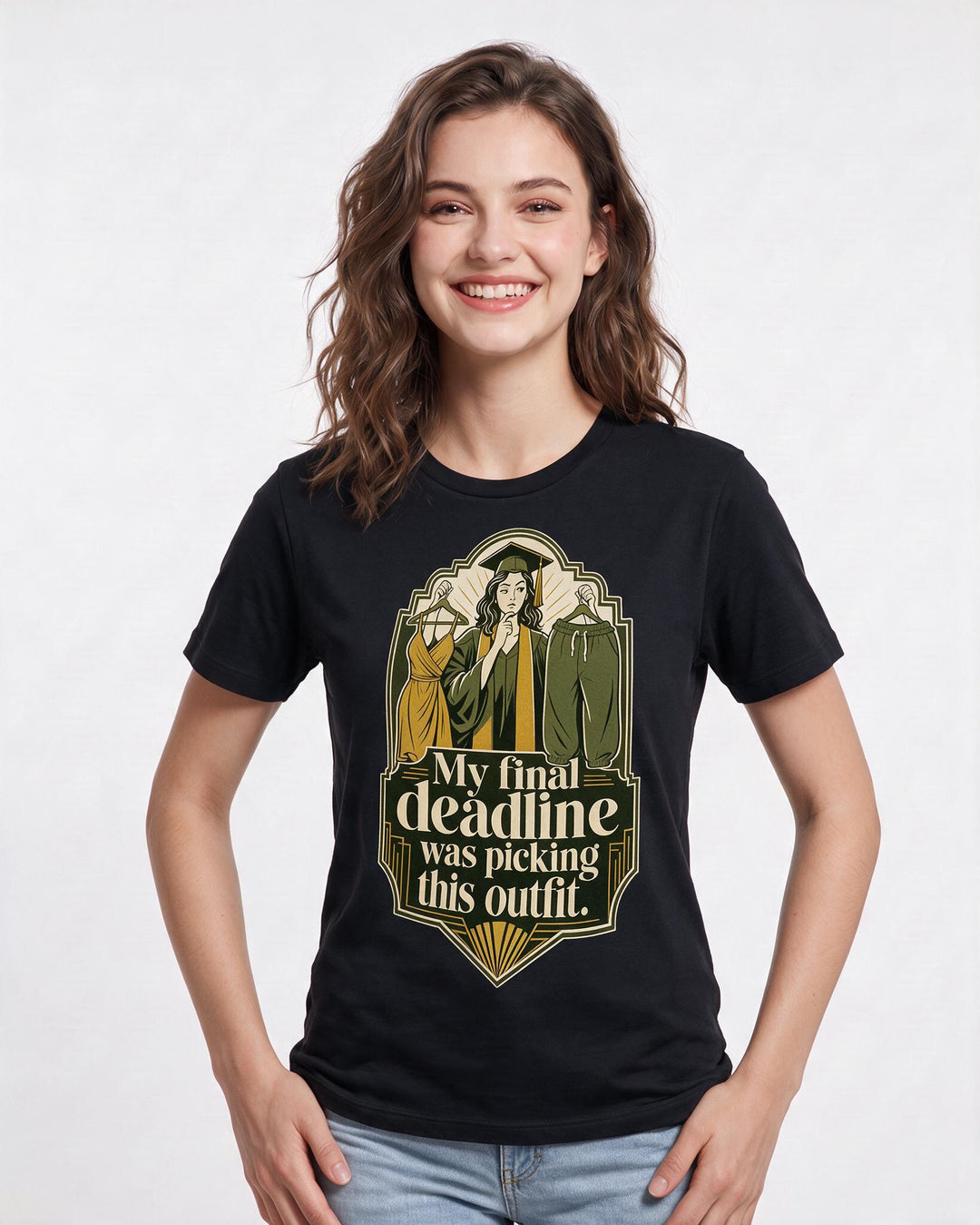 Graduation Women's Black T-Shirt – My final deadline was picking this outfit product image 3