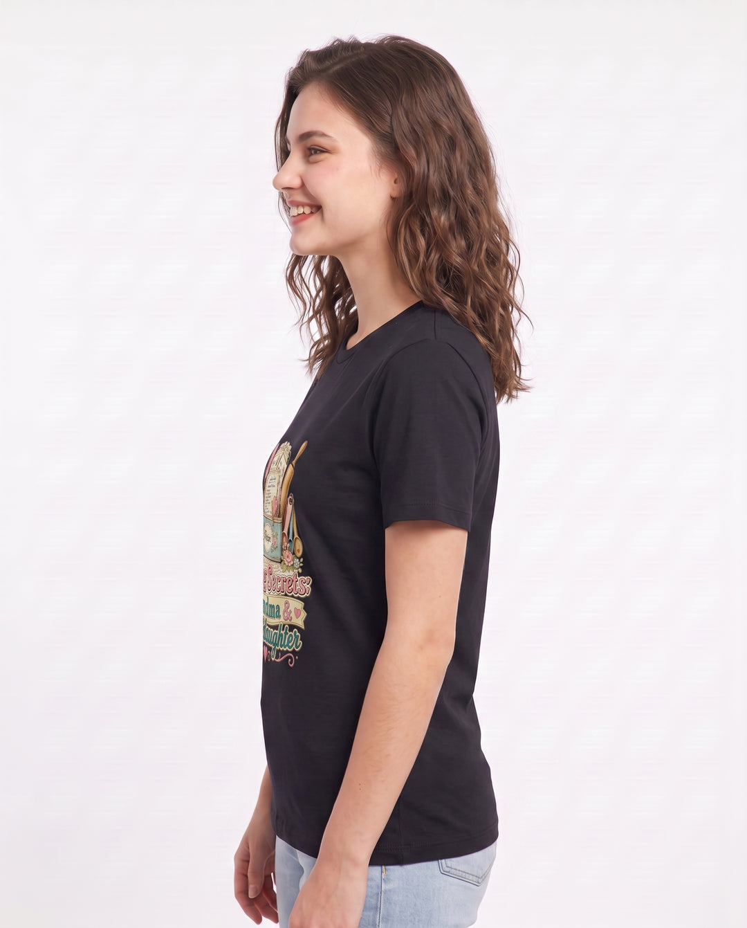 Baking Secrets: Grandma & Granddaughter Women's Black T-Shirt product image 3