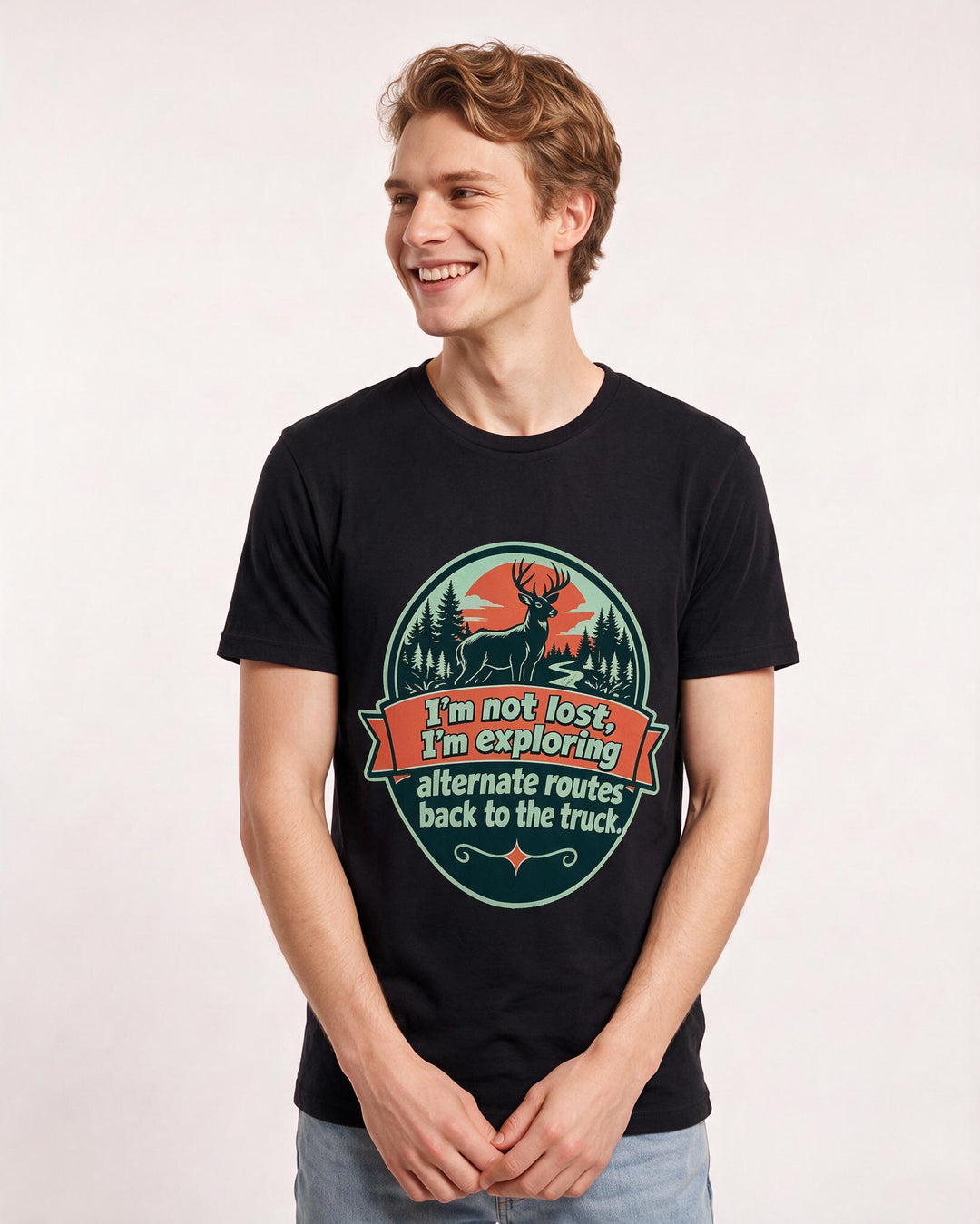 Hunting Men's Black T-Shirt - I'm not lost, I'm exploring alternate product image 3