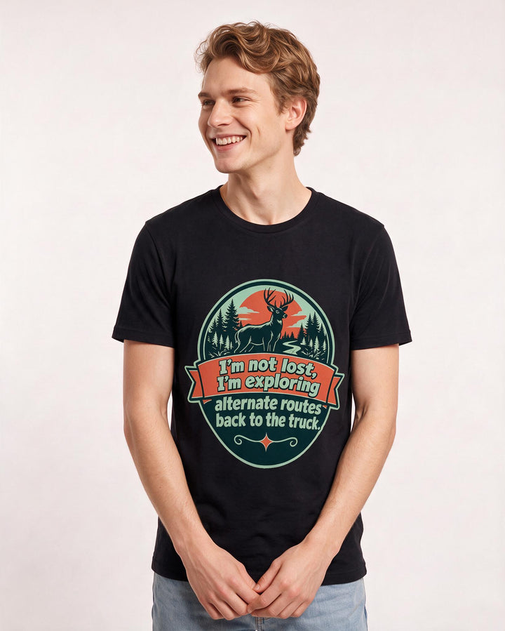 Hunting Men's Black T-Shirt - I'm not lost, I'm exploring alternate product image 3