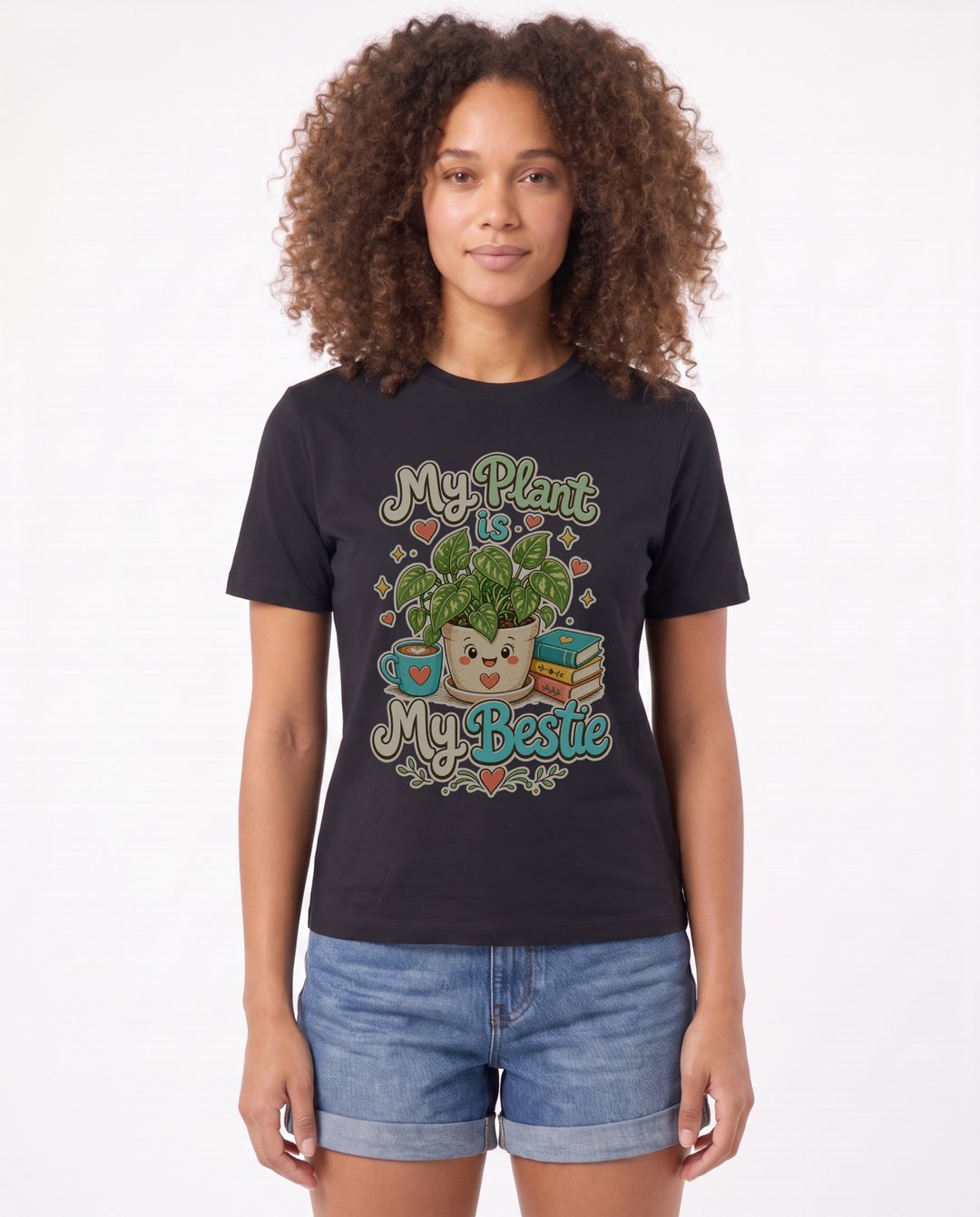 My Plant Is My Bestie Black T-Shirt mockup 1