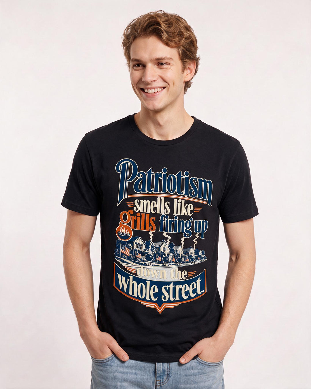 Patriotic Men's Black T-Shirt – Patriotism smells like grills firing up down the whole street product image 3