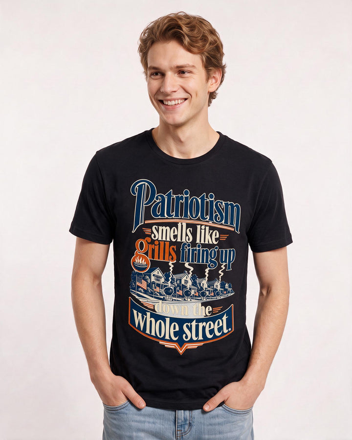 Patriotic Men's Black T-Shirt – Patriotism smells like grills firing up down the whole street product image 3