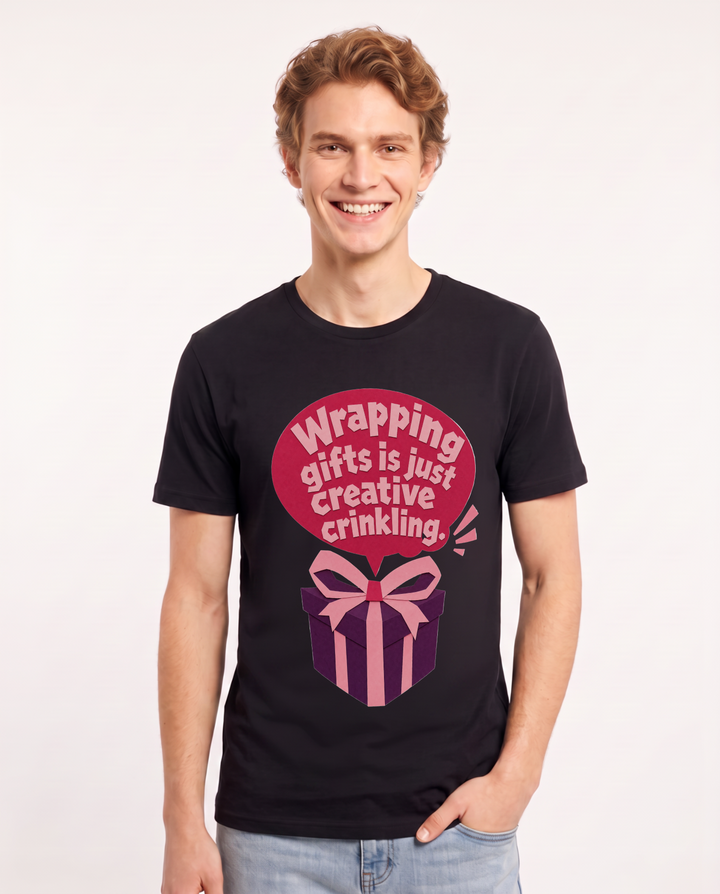Christmas Men's Black T-Shirt - Wrapping gifts is just creative product image 1
