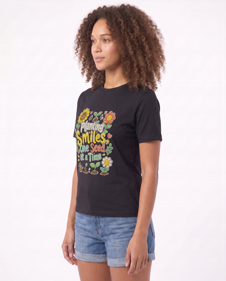 Planting Smiles, One Seed At A Time Black T-Shirt mockup 2