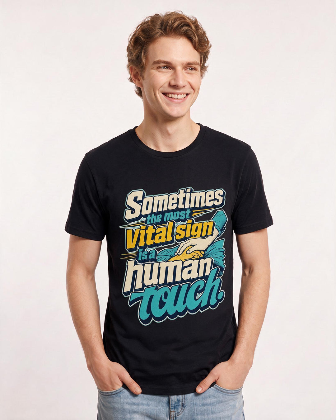 Nurse Men's Black T-Shirt – Sometimes the most vital sign is a human touch. product image 3