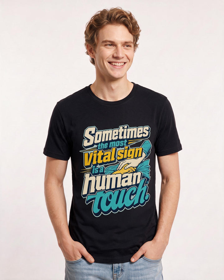 Nurse Men's Black T-Shirt – Sometimes the most vital sign is a human touch. product image 3