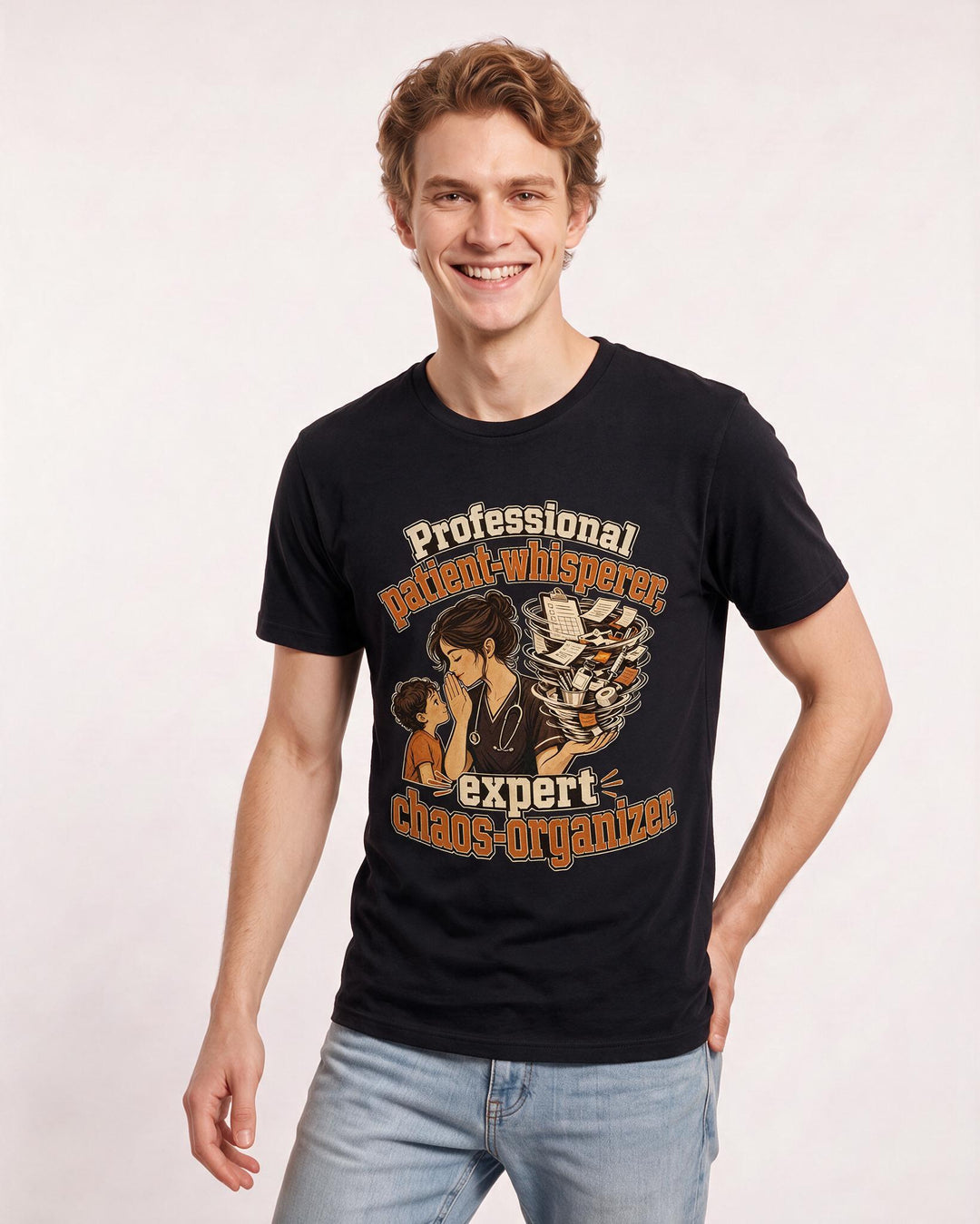 Nurse Men's Black T-Shirt – Professional patient-whisperer, expert chaos-organizer. product image 3