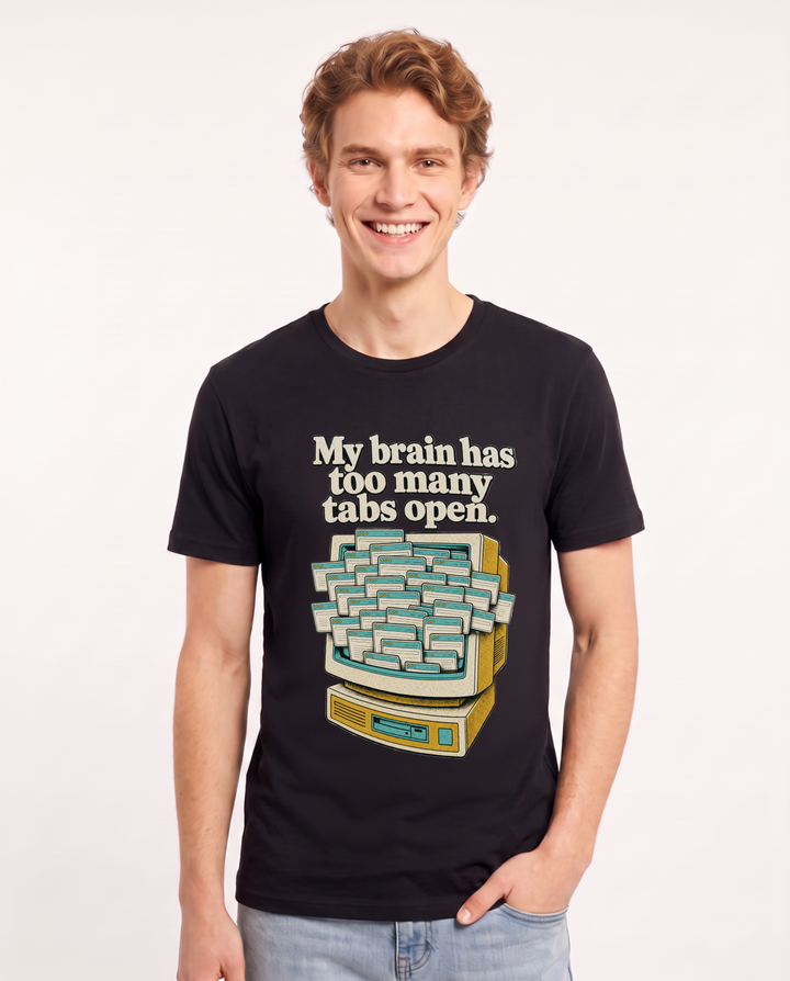 My brain has too many tabs open. - Men's Black T-Shirt product image 2