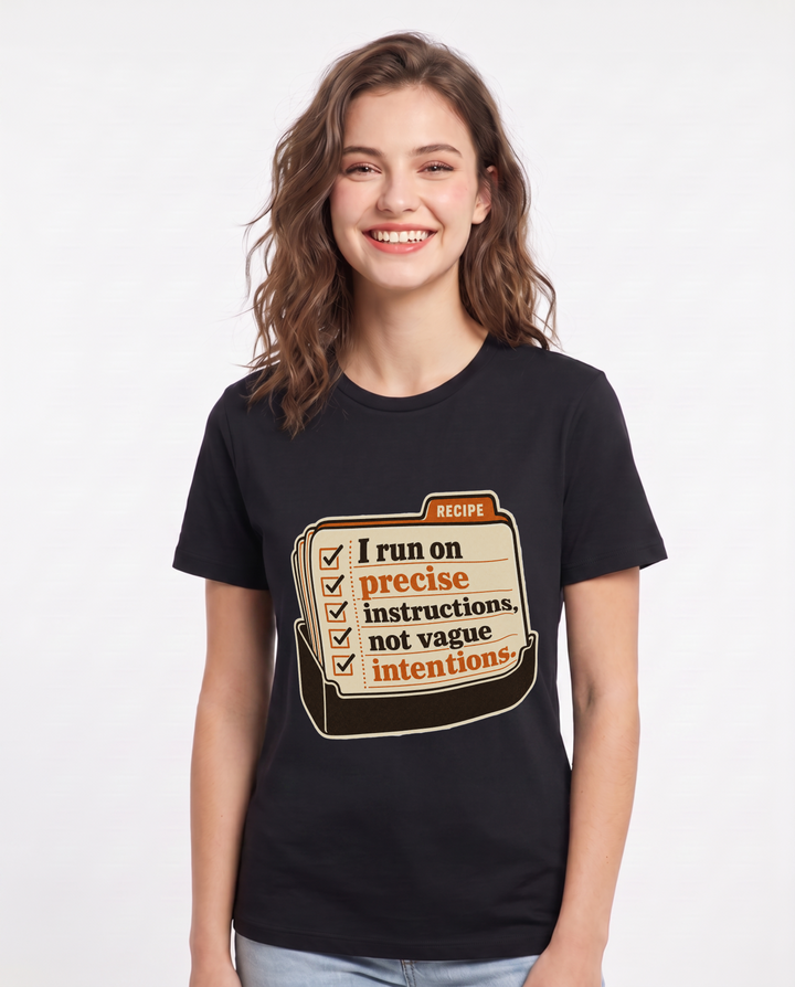 Neurodiversity Women's Black T-Shirt – I run on precise instructions, not product image 1