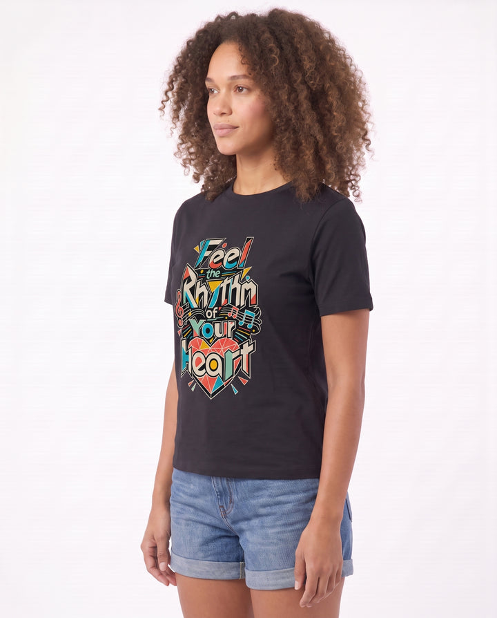 Feel The Rhythm Of Your Heart Black T-Shirt mockup 2