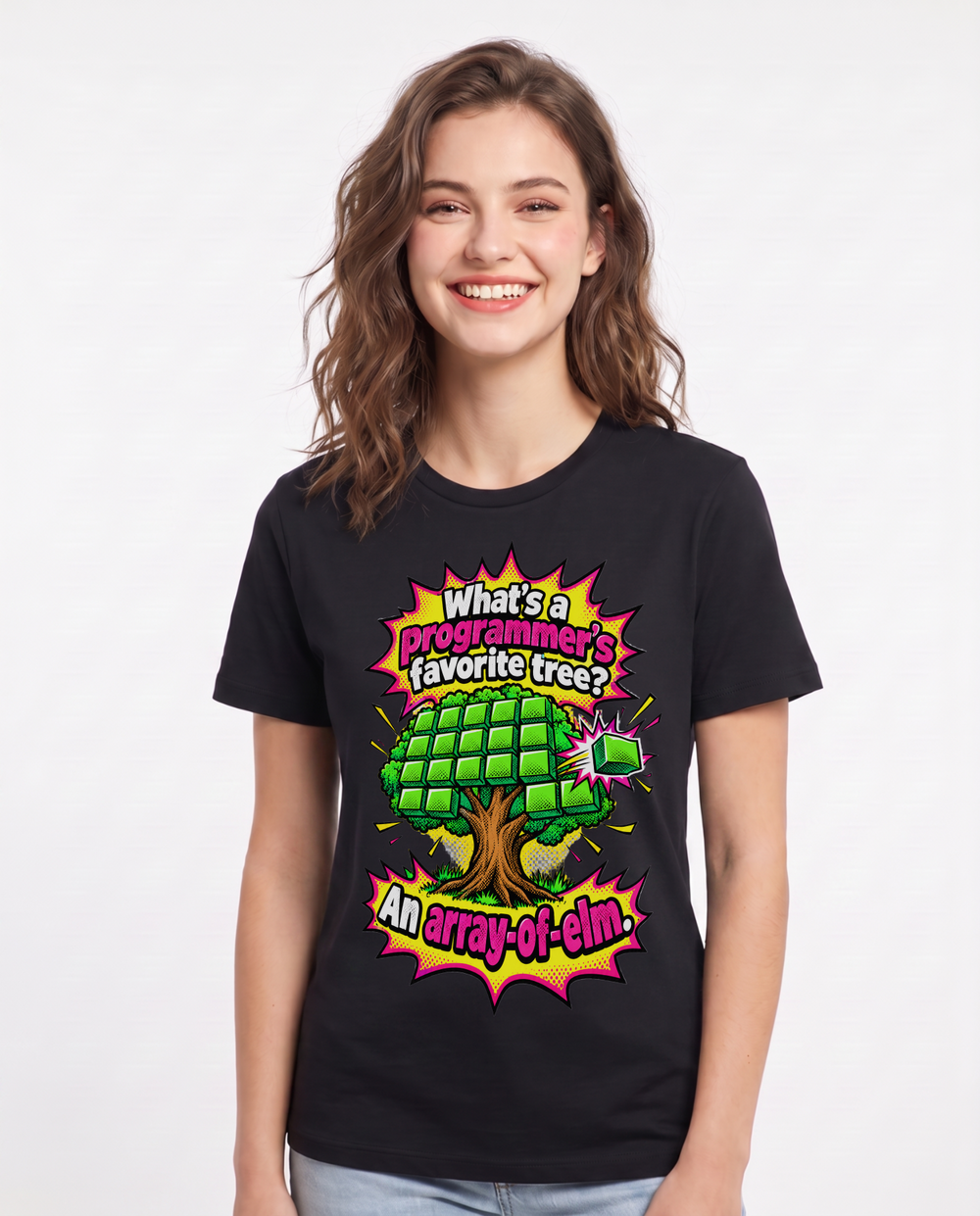 What's a programmer's favorite tree? An array-of-elm. Women's Black T-Shirt product image 2
