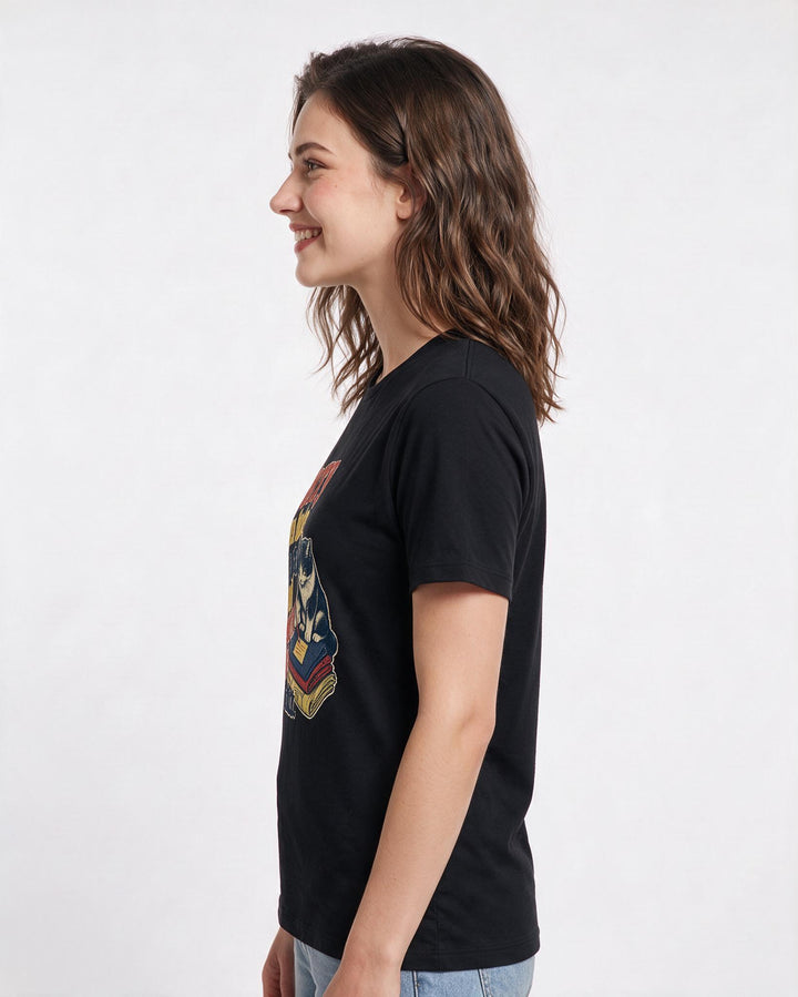Funny Cat Lover Women's Black T-Shirt – Sorry I'm late, the cat had editorial notes on my outfit. product image 2