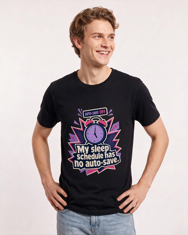 Funny Gaming Men's Black T-Shirt – My sleep schedule has no auto-save. product image 3