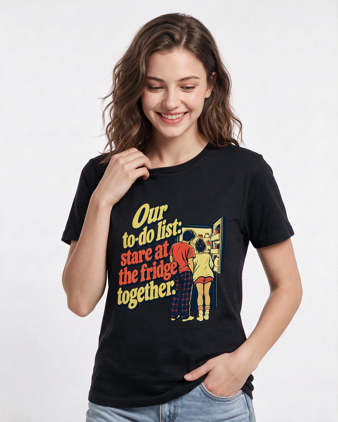 Couples Black T-Shirt for Women – Everyday Expression Graphic Tee product image 1