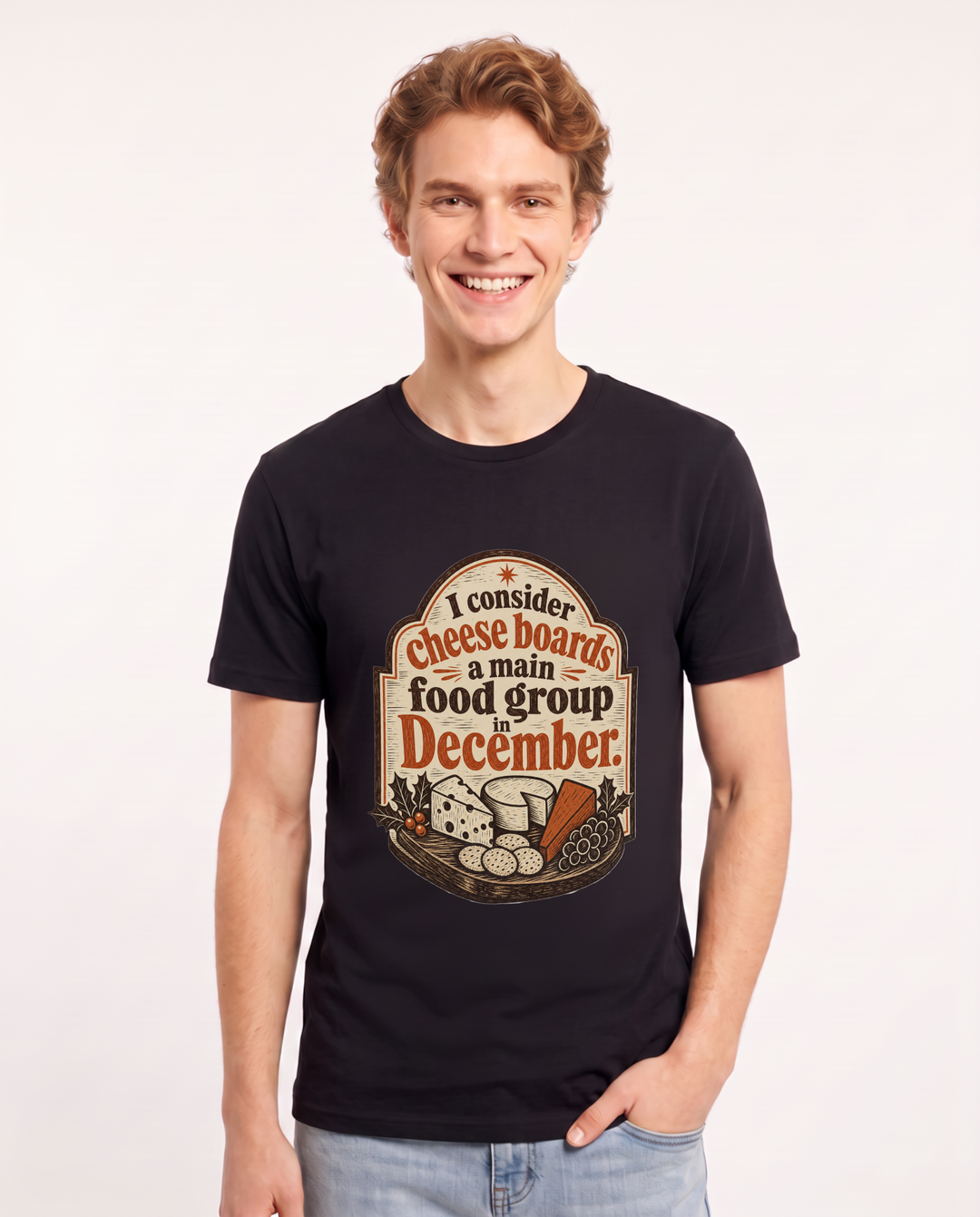 Christmas Men's Black T-Shirt - I consider cheese boards a main food product image 1