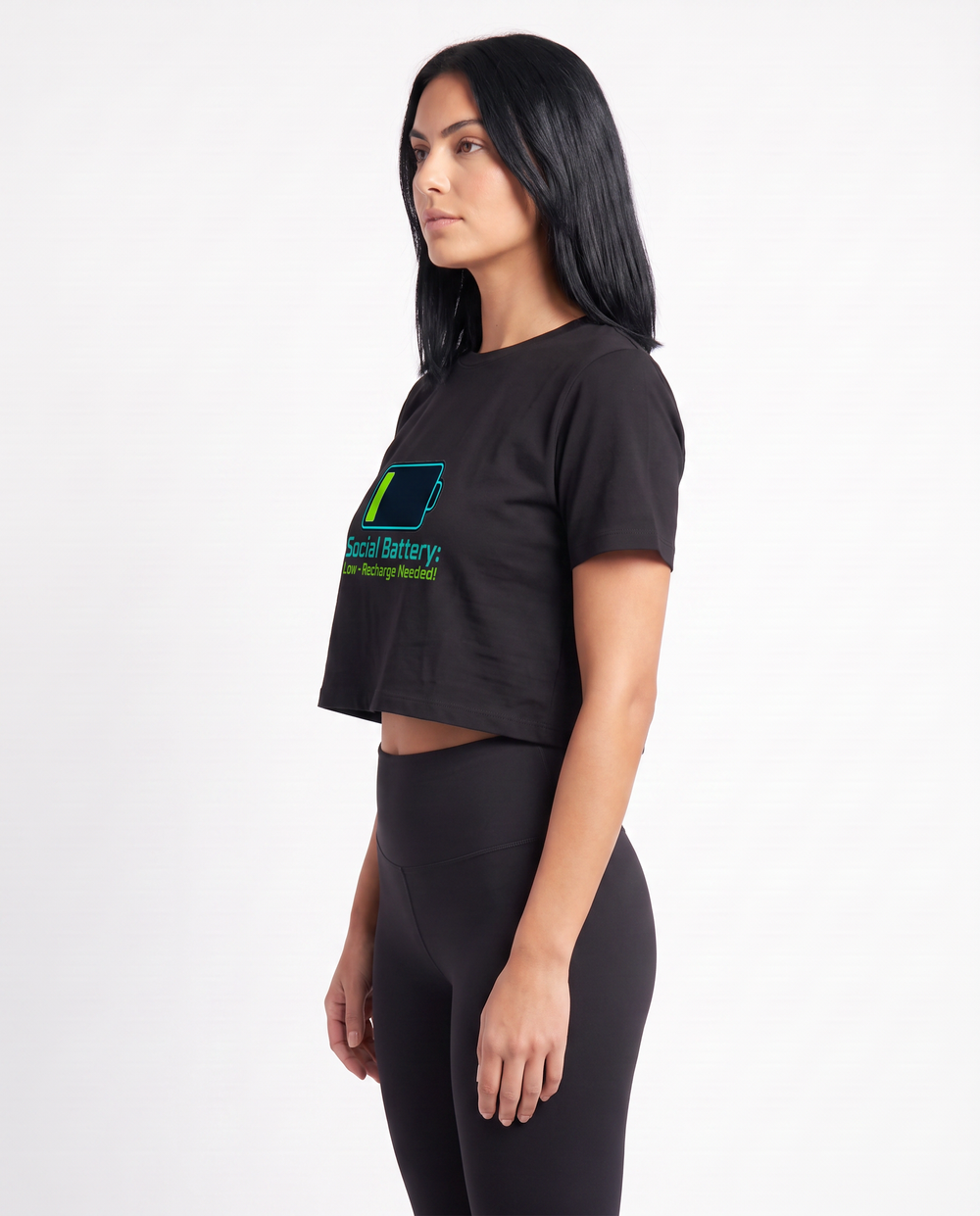 Social Battery: Low Recharge Needed! Crop Top mockup 2