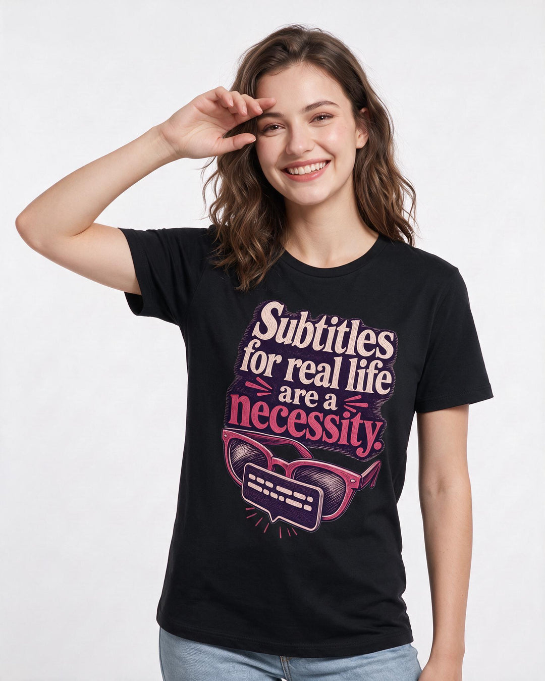 Neurodiversity Women's Black T-Shirt – Subtitles for real life are a necessity. product image 3