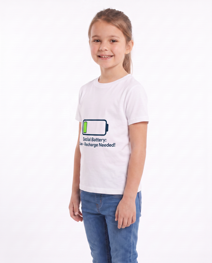Social Battery: Low Recharge Needed! White T-Shirt mockup 2
