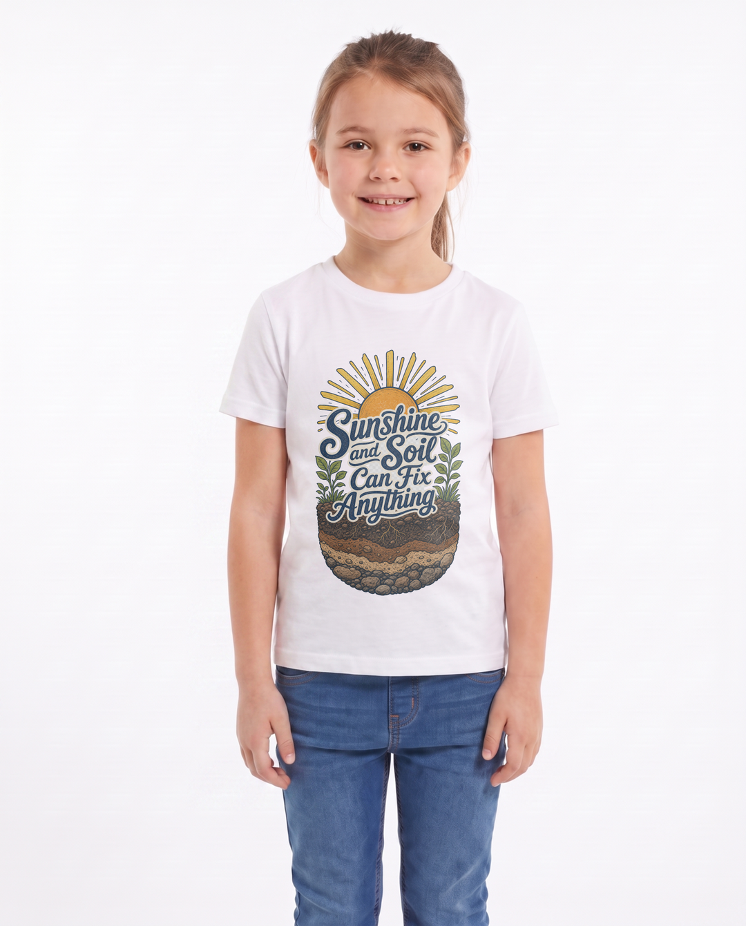 Sunshine And Soil Can Fix Anything White T-Shirt mockup 1